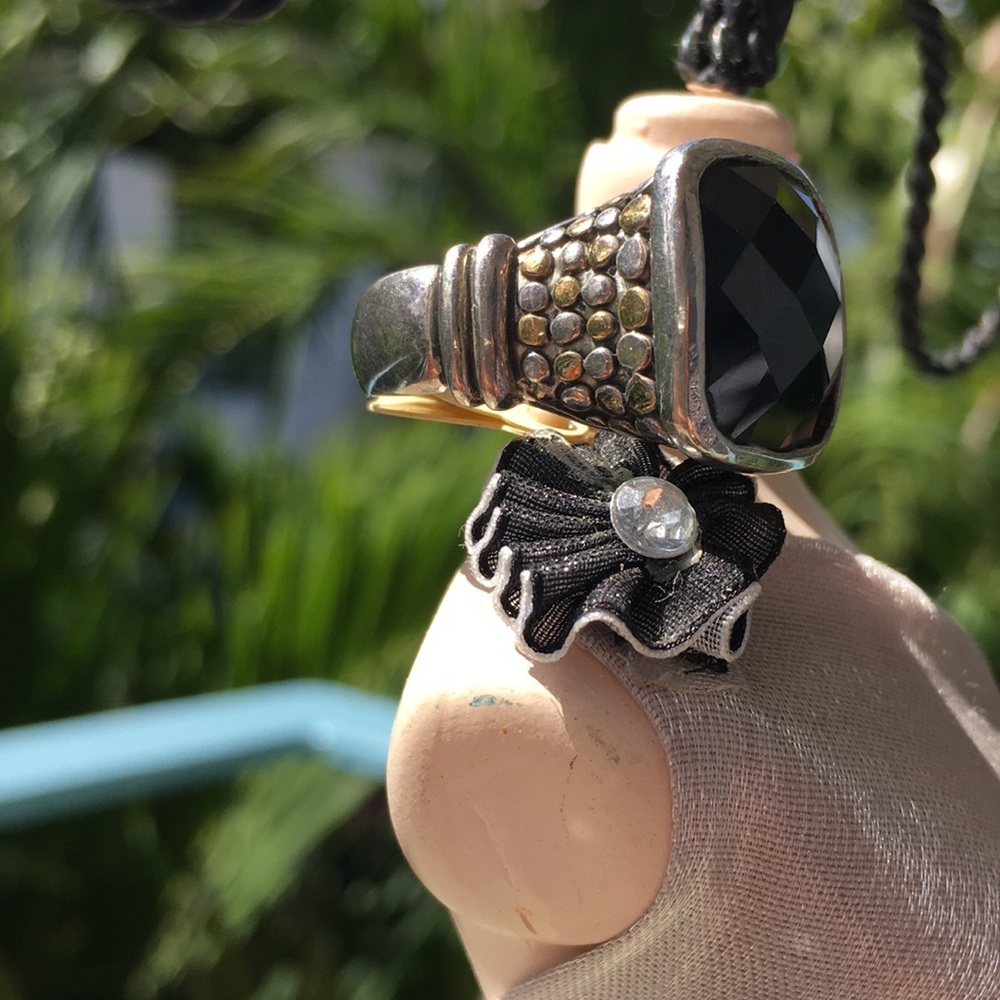 ART DECO BLACK ORCHID STERLING SILVER RING - Picture 2 of 6